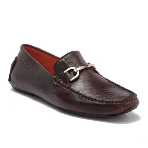 Donald Pliner Men’s 11 Victor Driver Loafers Shoes Brown Leather HorseBit Buckle - Picture 1 of 9